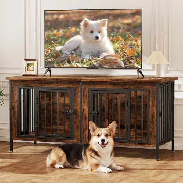 54" Double Door Wooden Dog Crate