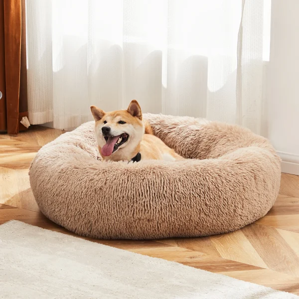 Round Fluffy Plush Dog Bed