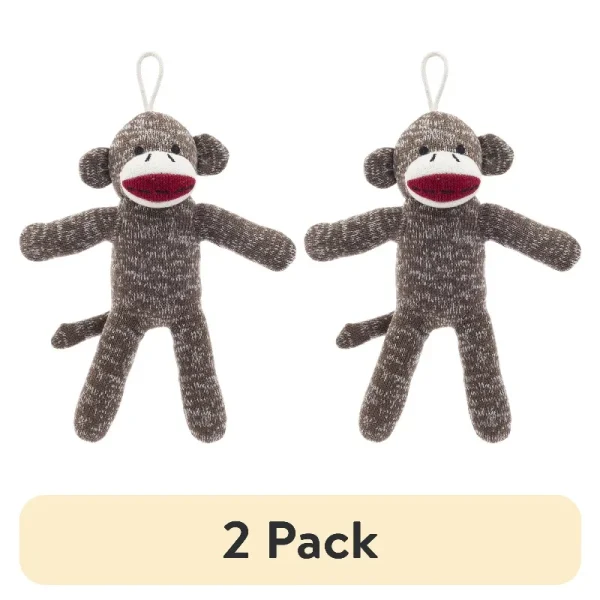 Sock Monkey Plush Toy with Squeaker (2 pack)